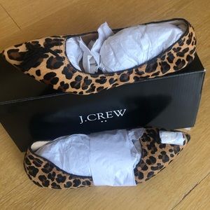 NIB J.Crew Calf Hair Tassle Leopard Flats